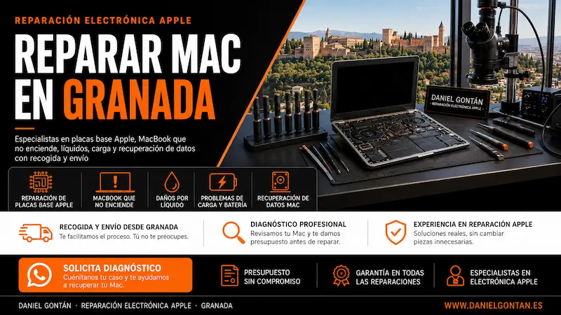 Reparar Mac en Granada: diagnóstico y reparación profesional de equipos Apple