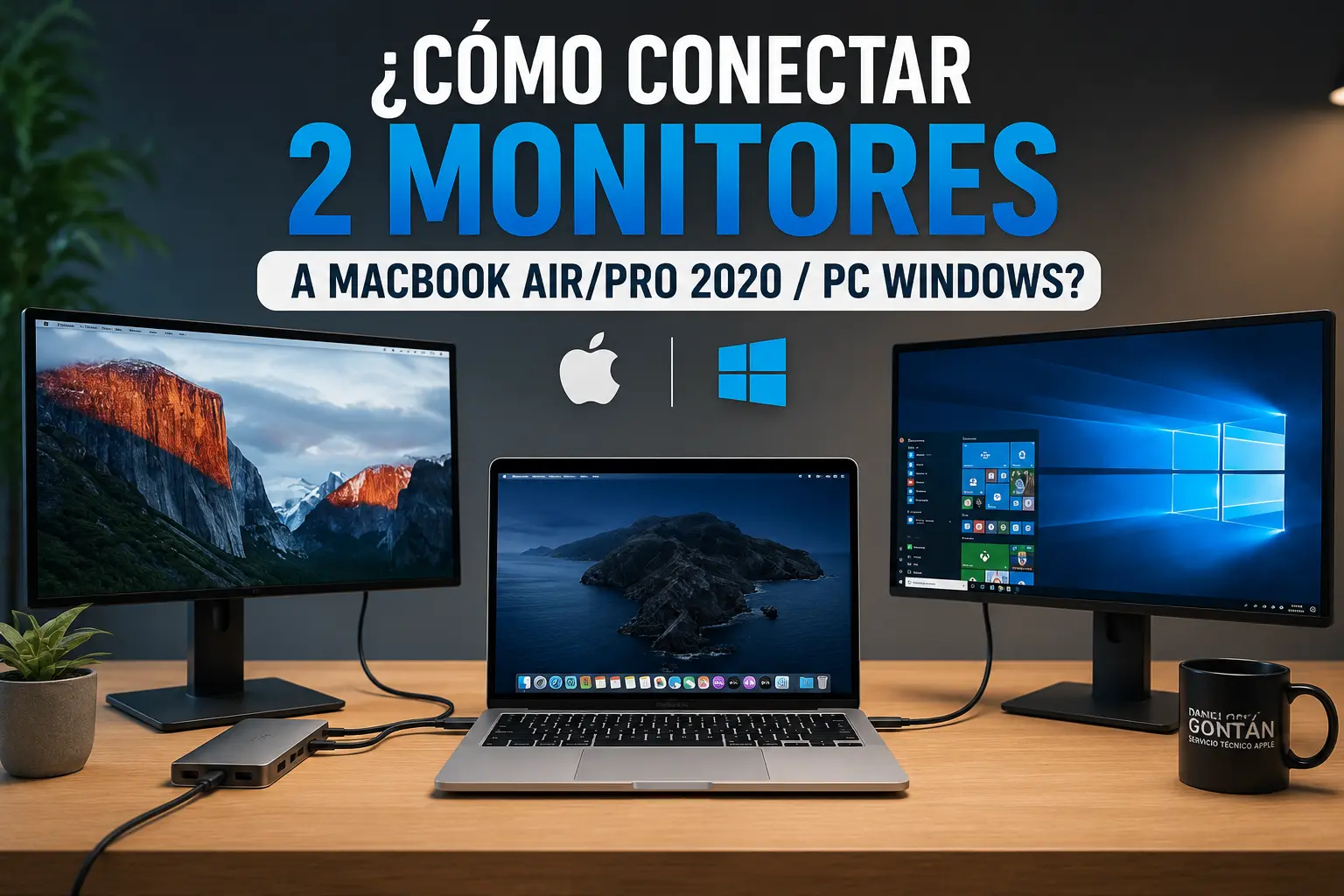 MacBook conectado a dos pantallas externas